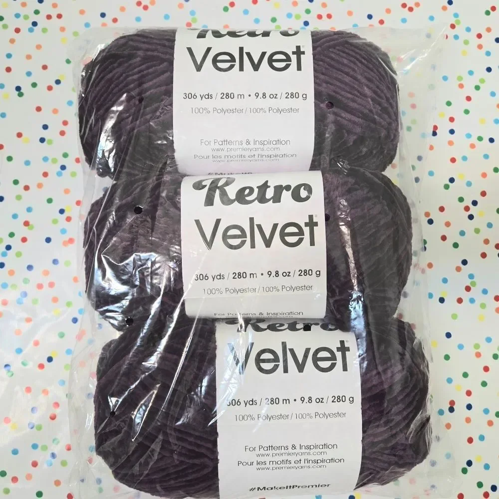 🎄🛍❤️Premier Retro Velvet Yarn Purple 3 NEW IN PKG SKEINS 9.8 OZ 306 YARDS PER